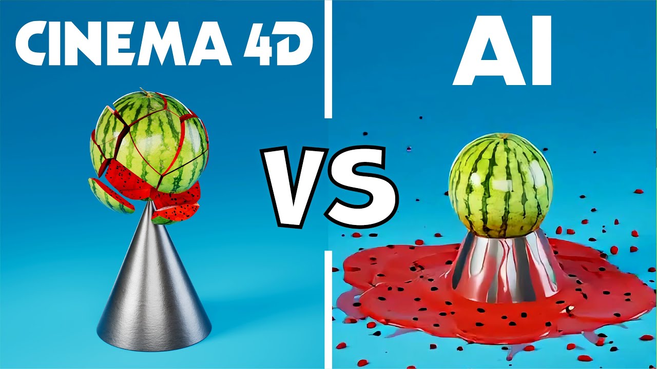 Cinema 4D vs AI 🍉💻 | Soft Body Watermelon Physics Simulation