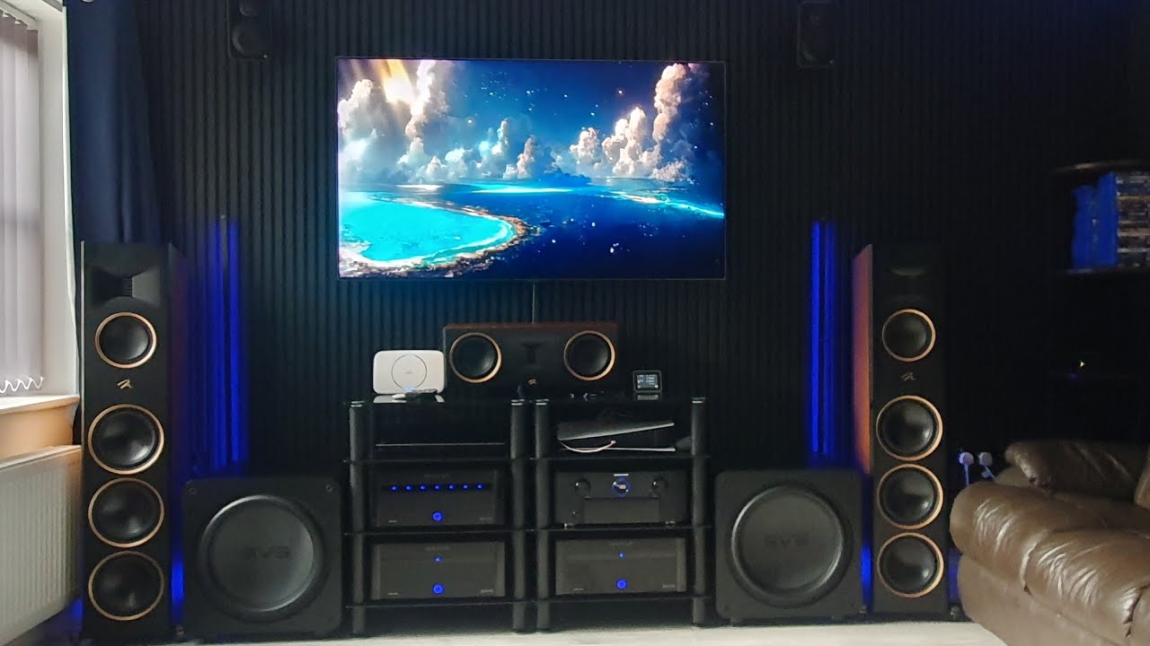 Martin logan xt f200. Svs duel 17 ultra. Dr1 mono x2. Dr9. Marantz 7706 processor. 