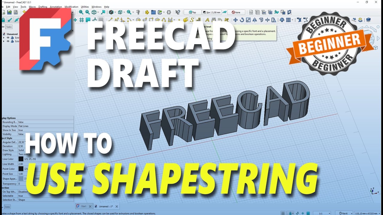 Инструкция по использованию ShapeString в FreeCAD Draft