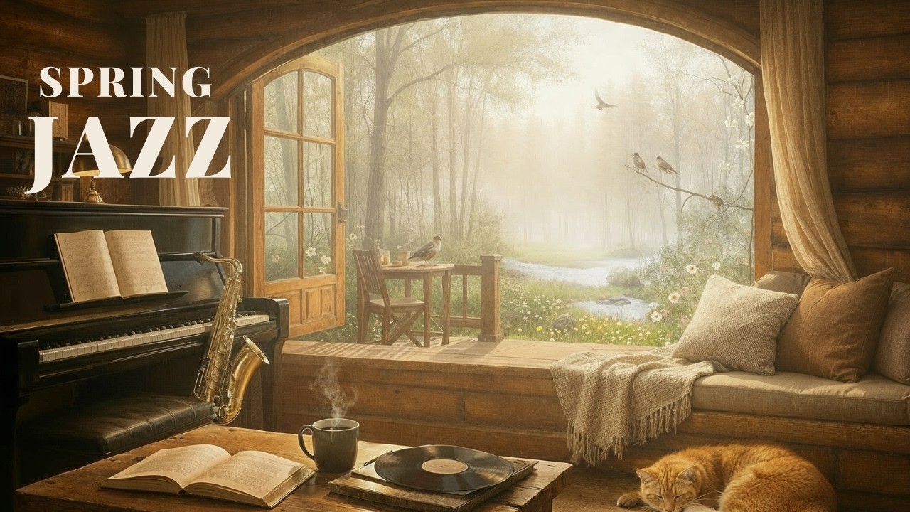 Spring Jazz Morning ☀️ Cozy Piano & Soft Jazz in a Peaceful Forest Cabin