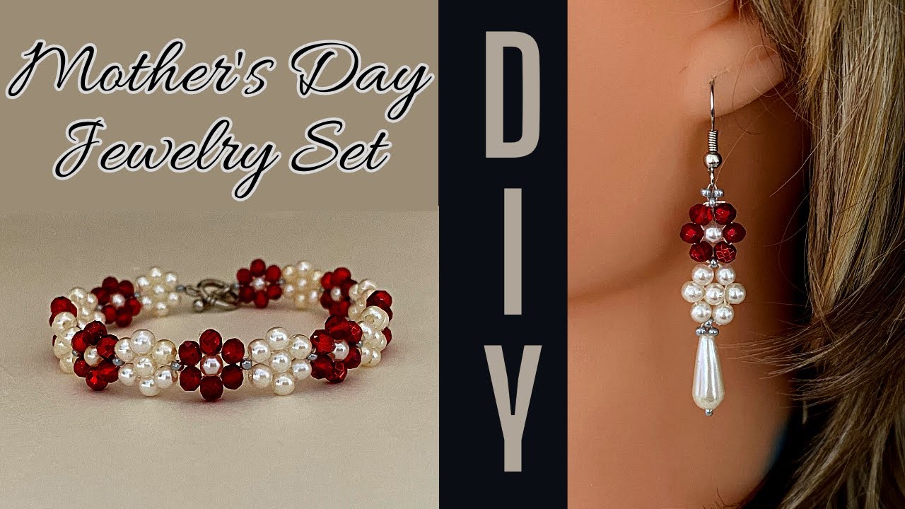 Mother's Day jewelry. DIY gift for mom. Beaded bracelet. Beaded earrings