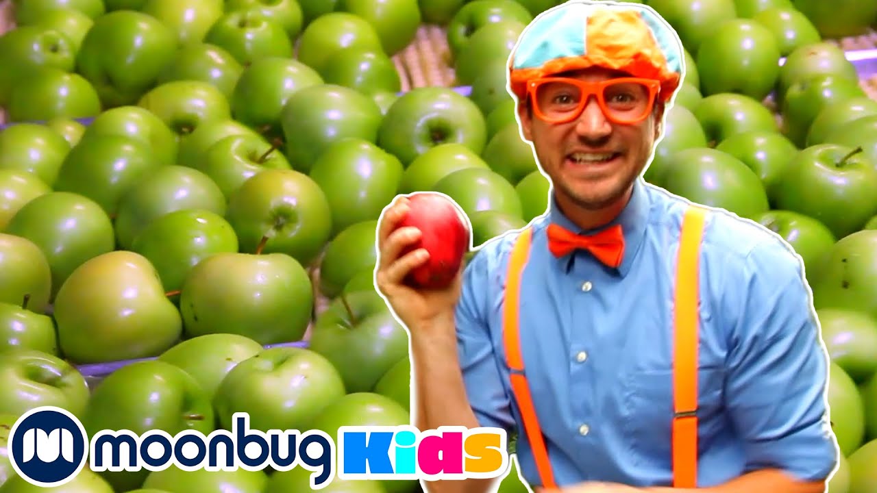BLIPPI Visits an Apple Fruit Factory | Kids Fun & Educational Cartoons | Moonbug Play and Learn