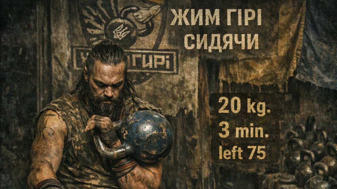 Жим гирі сидячи однією рукою 20 кг. 3 хв. 75 kettlebell press sitting only left 20 kg. 3 min. 75
