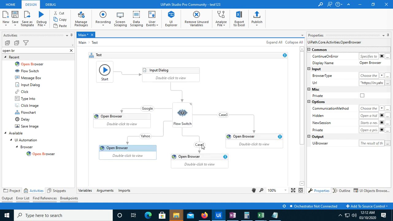 UIPATH Input dialogue box with switch activity
