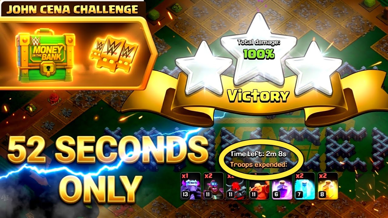 52 SECONDS ONLY 😎 John Cena Challenge coc - Fastest 3 star - Clash of Clans