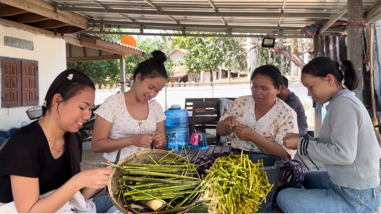 ໝົກໜໍ່ໄມ້ໃສ່ຍອດສັງ🇱🇦หมกหน่อไม้ใส่ยอดสัง เว้าเรื่องลิงเข้าบ้าน
