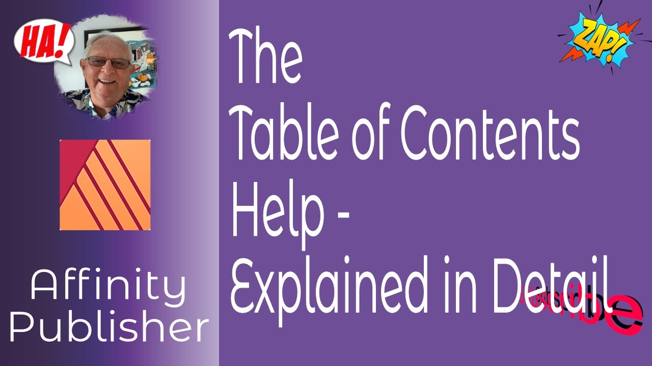 Affinity Publisher   The Table Of Contents In Detail Explaining the InApp Help With Examples.