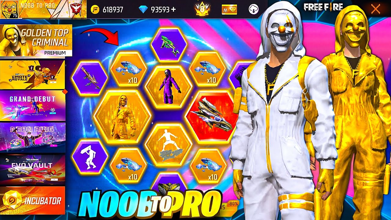 Buying 15000+ Diamonds, Golden Criminal Bundle, Max Evo Gun Skins & Prime Level 8 | Noob To Pro