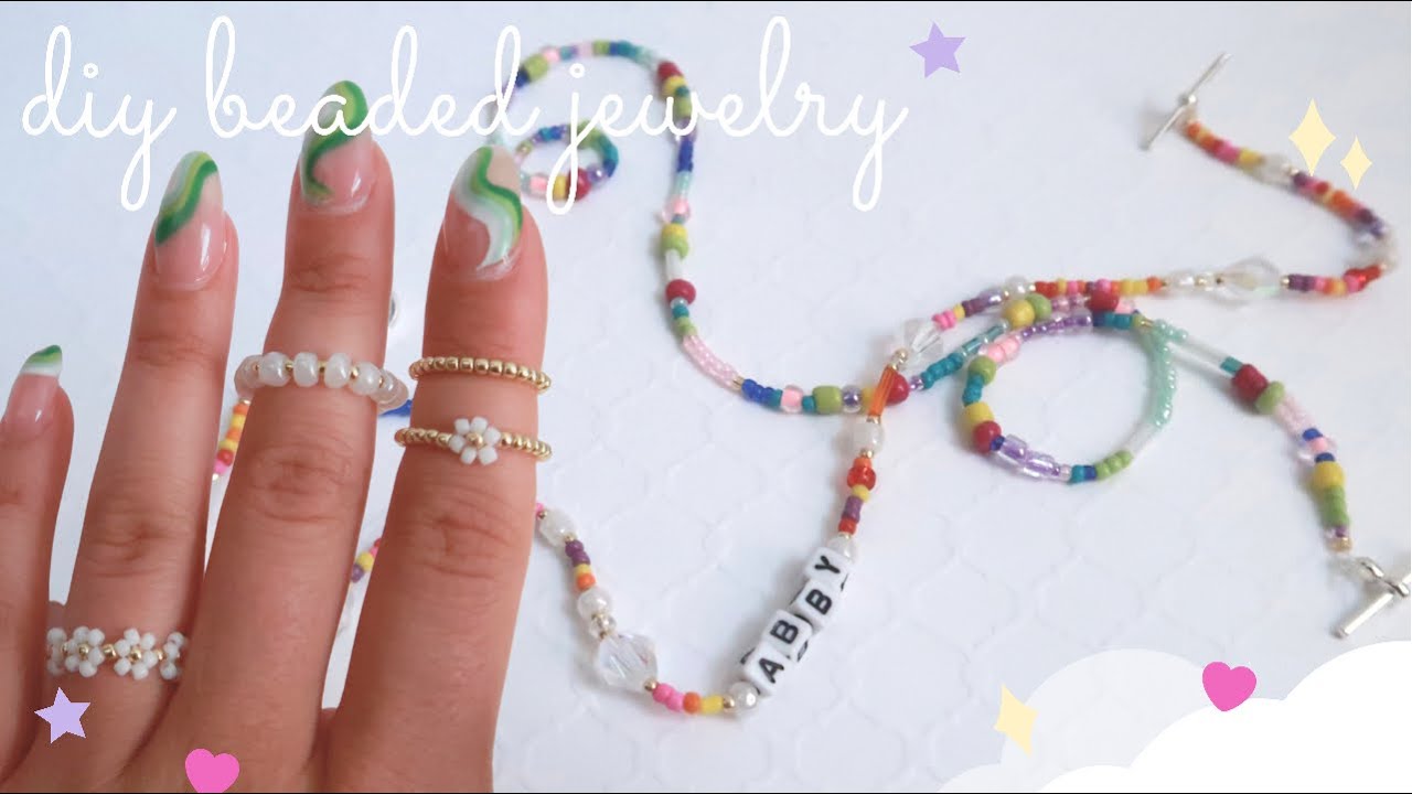 DIY seed bead flower rings + Trendy beaded necklace tutorial // *wearable summer crafts*