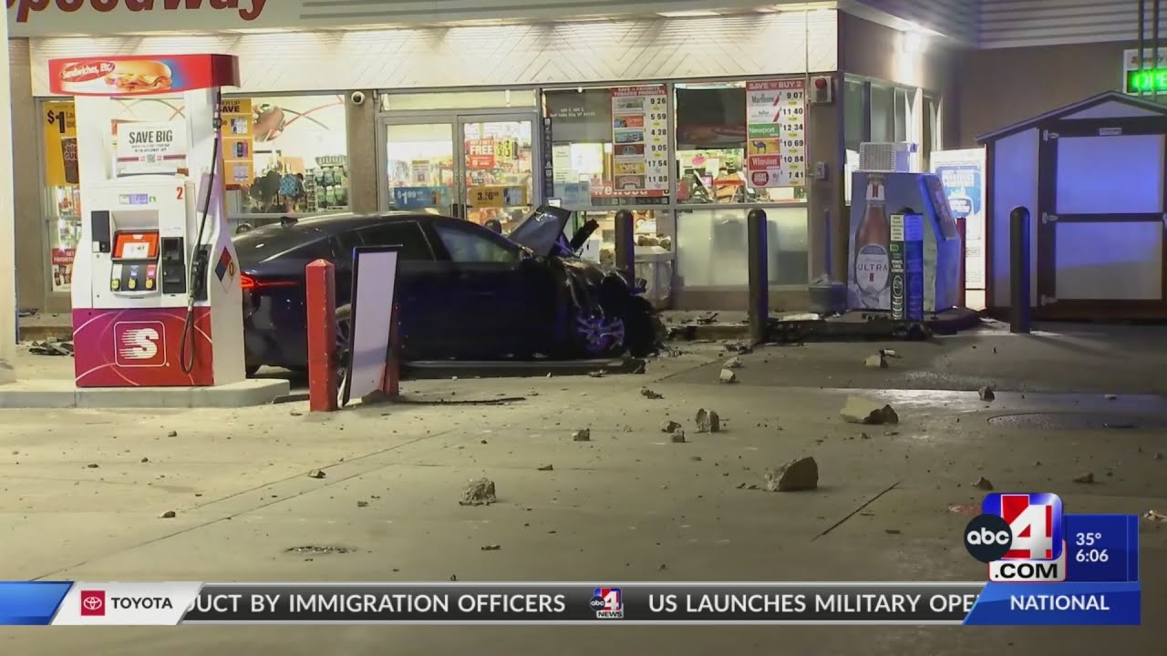 Car crashes into gas station pillars in Salt Lake City