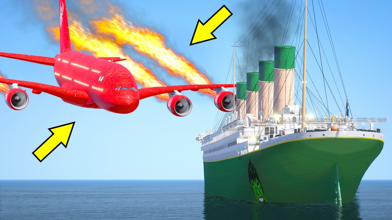 Airplane Of Spider-Man Crashes Into Hulk Titanic In GTA 5 (Plane Crashes)