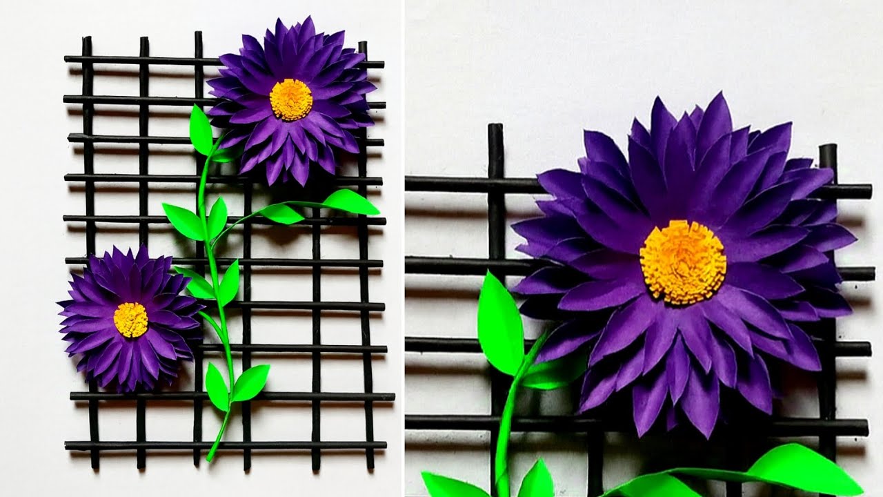 Purple Paper Flower Wall Art | Easy & Aesthetic Home Decor Idea 🌸✨”