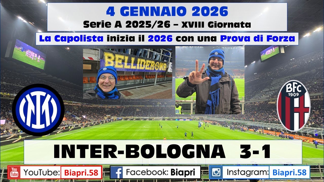 4.1.2026 INTER-BOLOGNA 3-1  **La capolista inizia il 2026 con una PROVA DI FORZA** (Video Biapri)