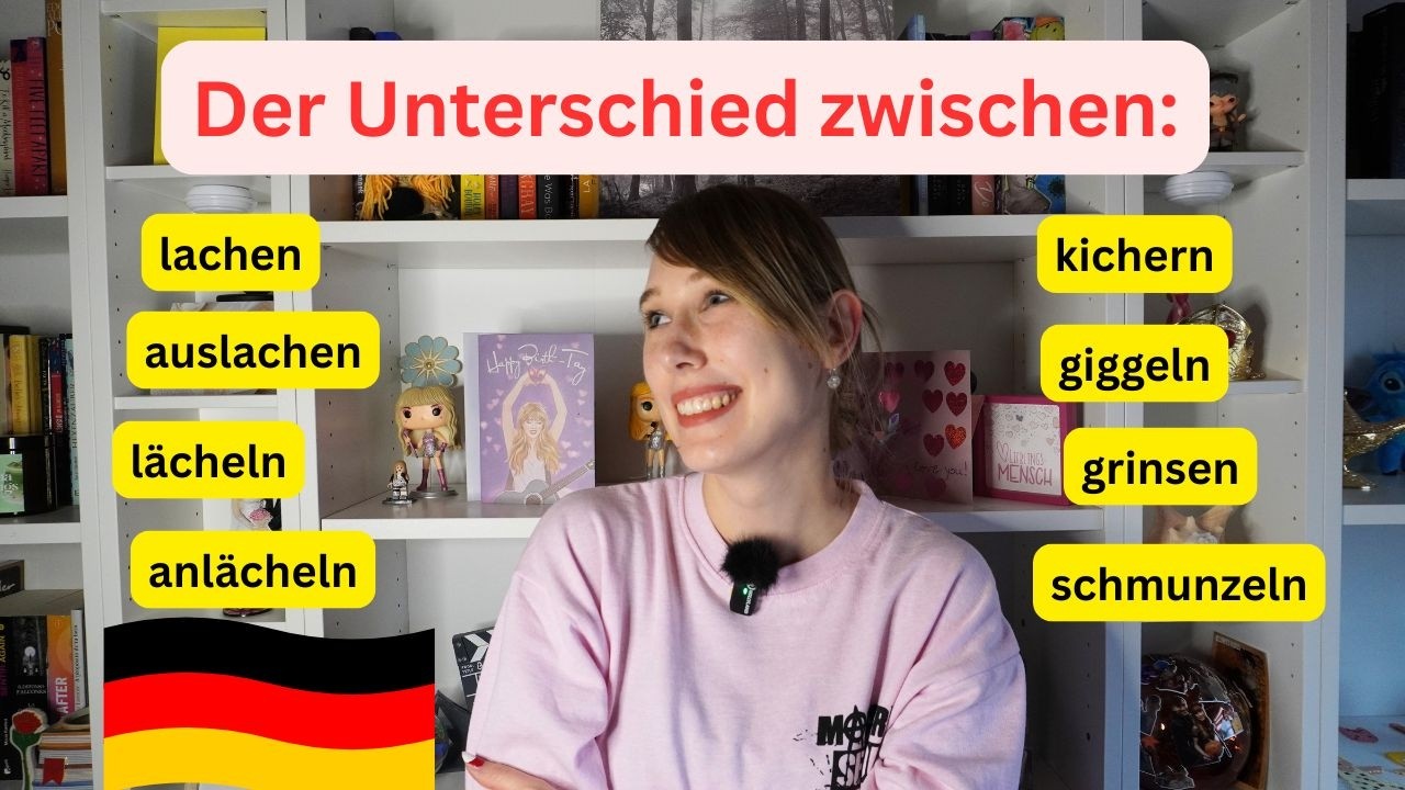 Deutsch Wortschatz: Lachen, auslachen, lächeln, anlächeln, grinsen, schmunzeln, kichern, giggeln