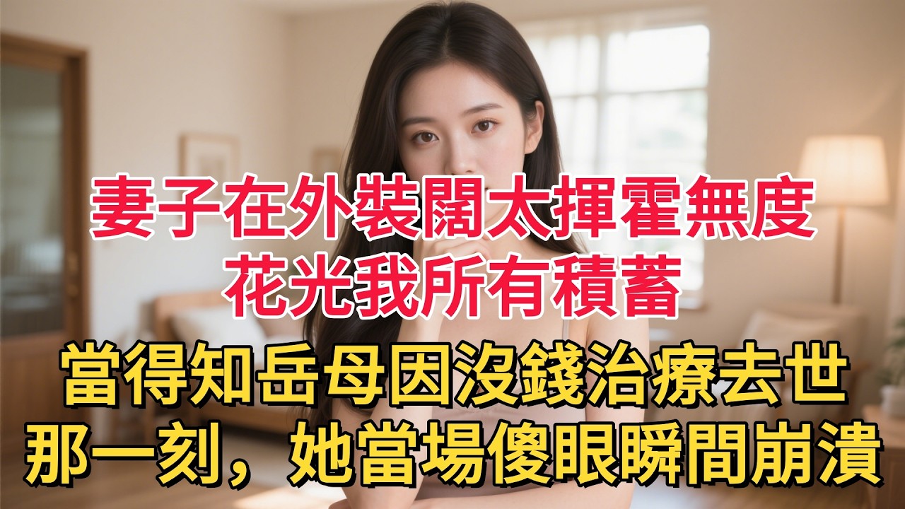 妻子在外裝闊太揮霍無度，花光我所有積蓄，當得知岳母因沒錢治療去世那一刻，她當場傻眼瞬間崩潰