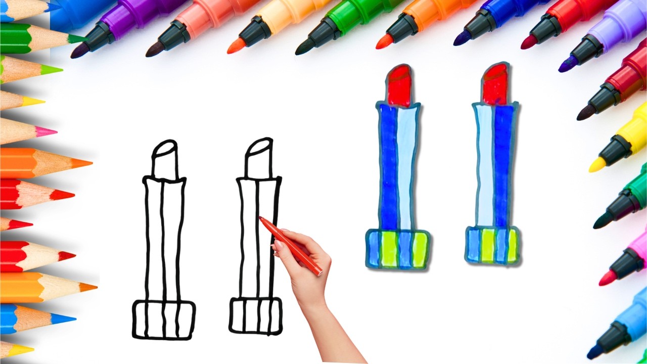 How To Draw cute Lipstick Drawing, Painting & Coloring For Kids and Toddlers_🌈🎨