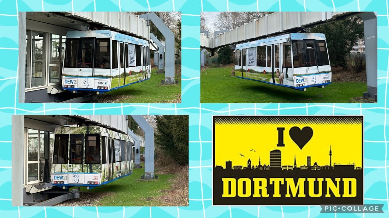 H-Bahn21 Dortmund Mitfahrt Linie 1 und 2 Front und Heckansicht sowie Türöffnung und Türschließung