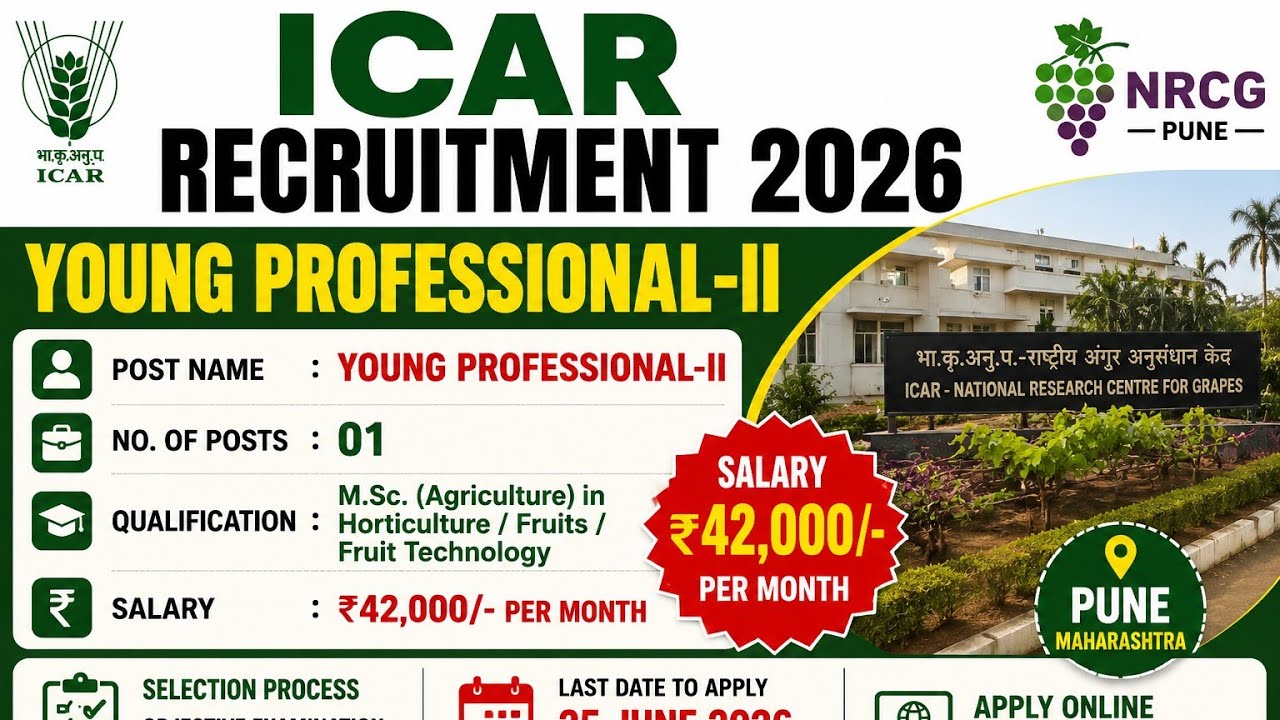 📢 ICAR-NRC Grapes Recruitment 2026 | Young Professional-II Vacancy | Agriculture Jobs 2026
