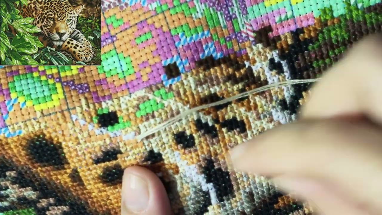 CROSS STITCH EMBROIDERY - LEOPARD PART 2 ( no music)