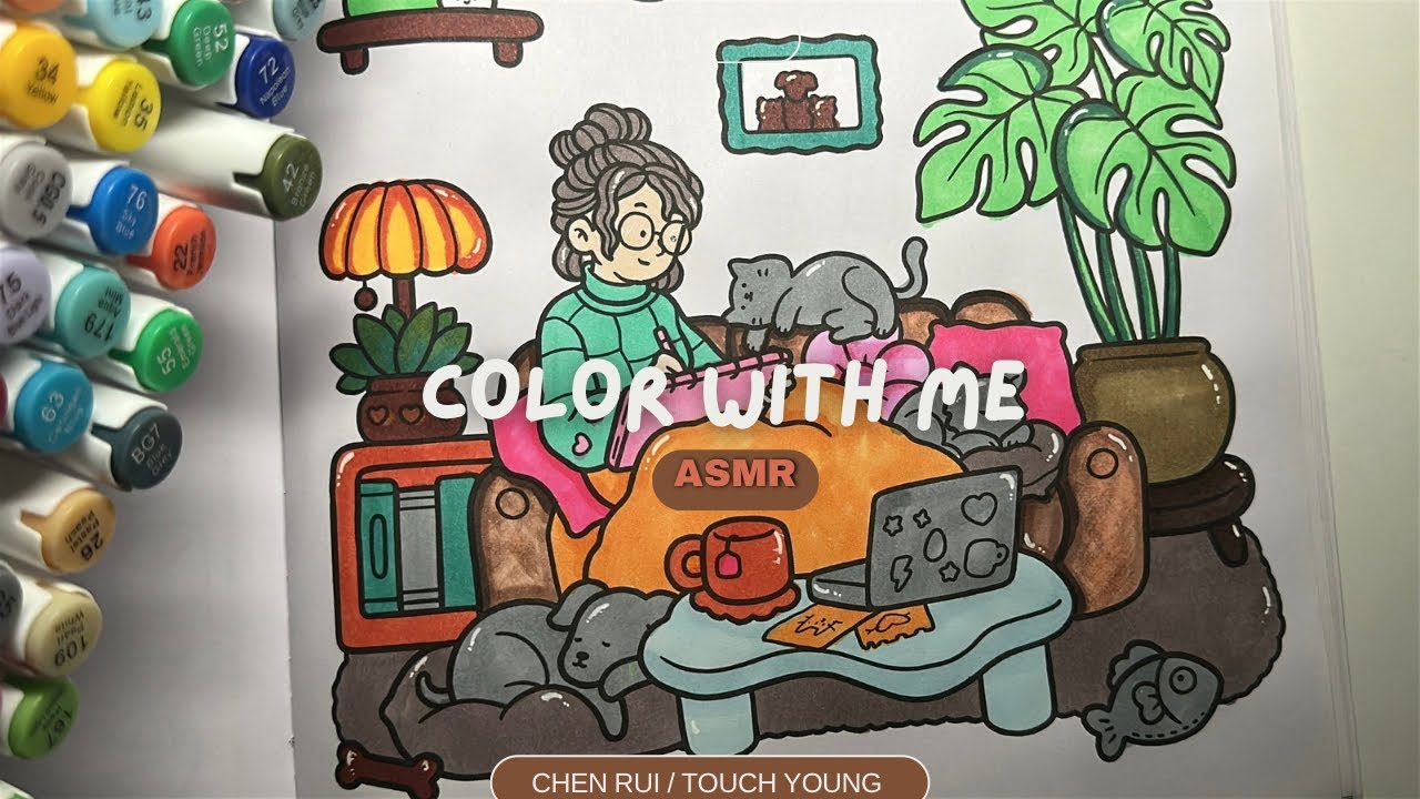 [ASMR ] color with me  , CHEN RUI MARKERS