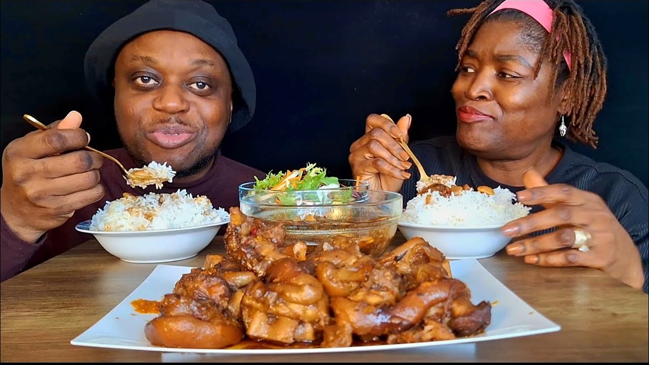 Asmr Brown Stew Pork Knuckle, Basmatic Rice, Vegetable Salad Mukbang | Eating Sound 