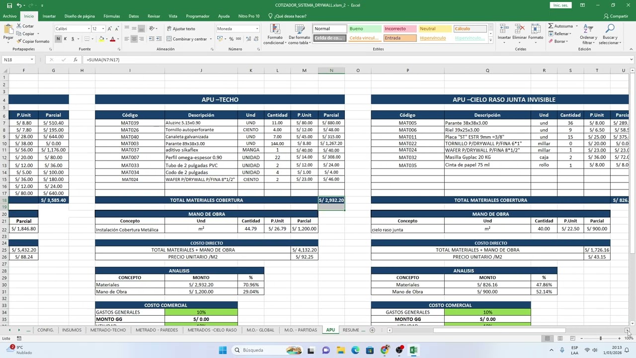 Cotizador Profesional para Drywall 2026 - Calcula Materiales y Utilidad Correctamente