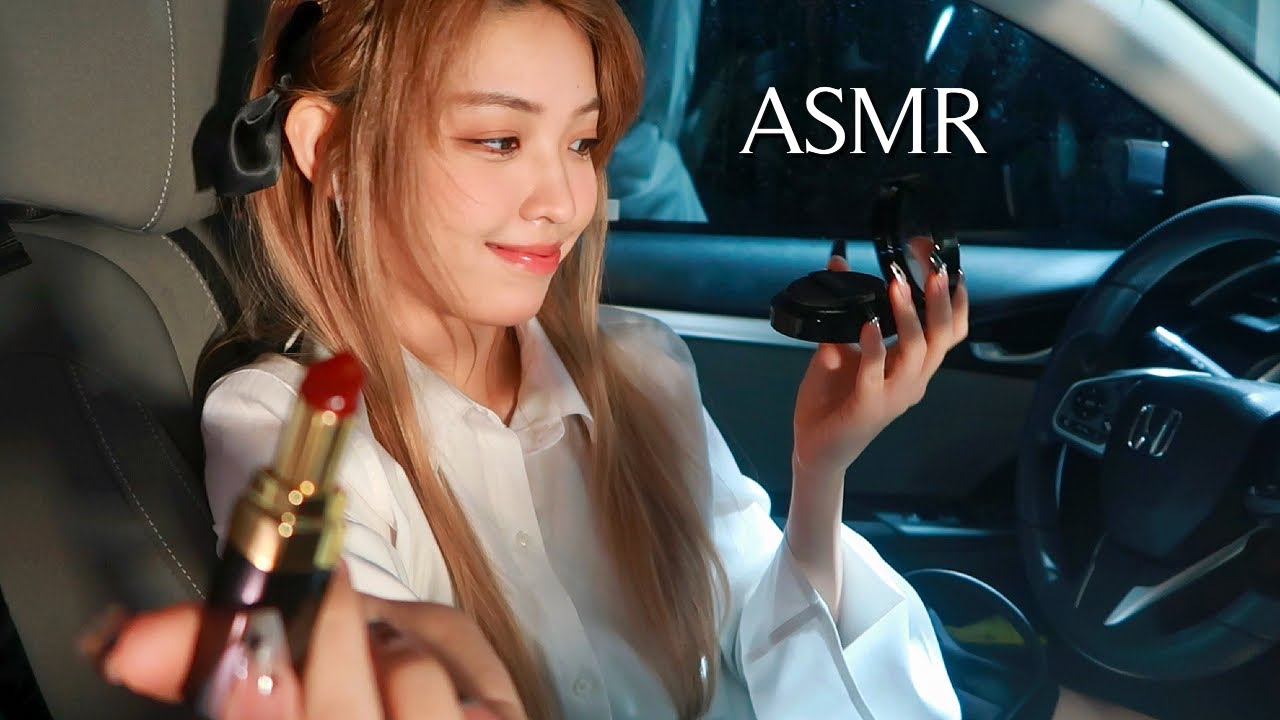 ASMR RP Relaxing in the Car Before School ☔ (chatting + doing your makeup) w/ rain {layered sounds}