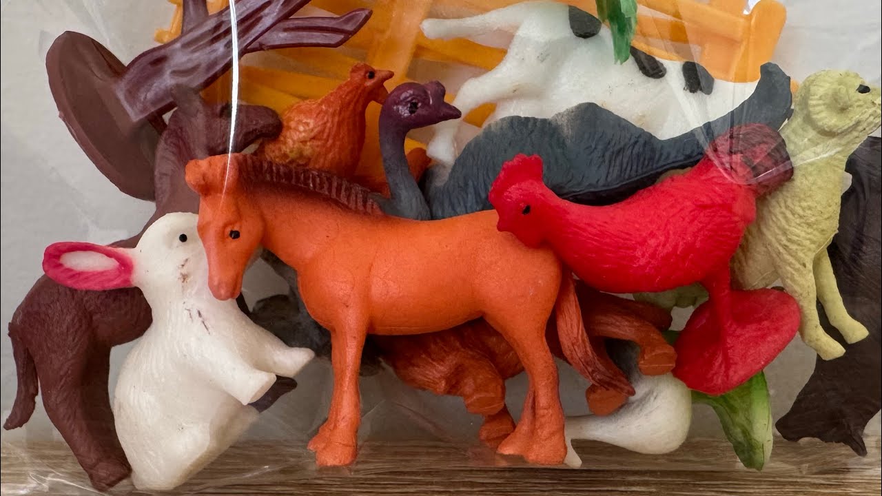 Mini farm animal set cute horse sheep cow hen duck dog cat ASMR unboxing collectible