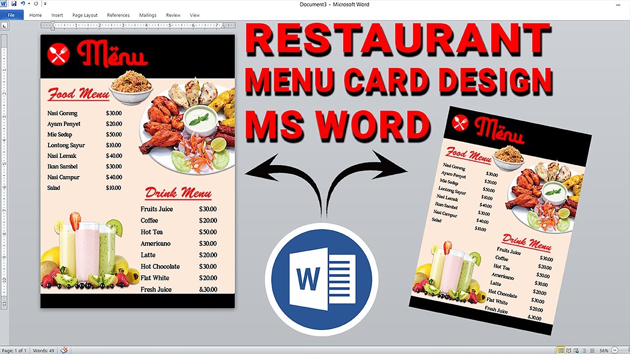 Food Menu design using ms word | How to make Restaurant Menu Card Design ms word