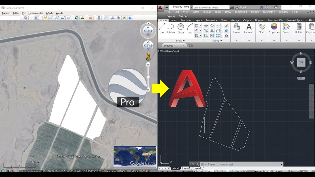 EXPORTAR LEVANTAMIENTO DE GOOGLE EARTH A AUTOCAD CON CIVILCAD | DE GOOGLE EARTH A AUTOCAD