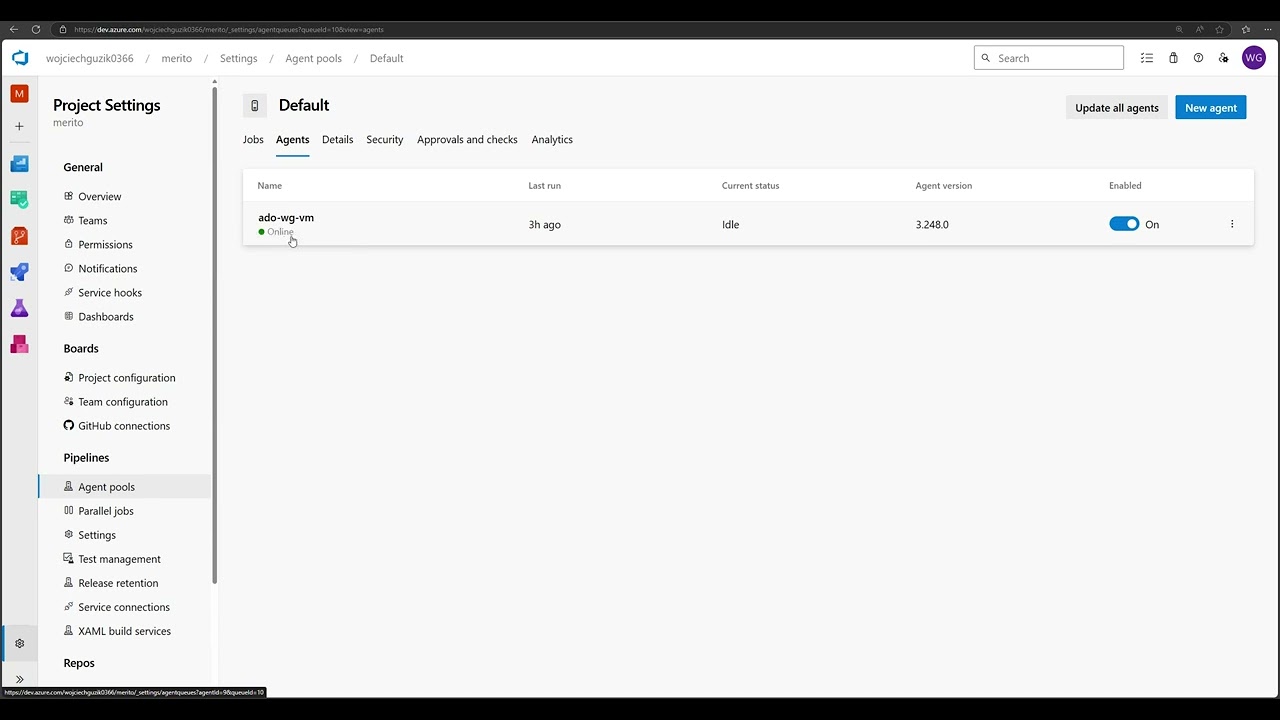 ADO - sprawdź self hosted agent