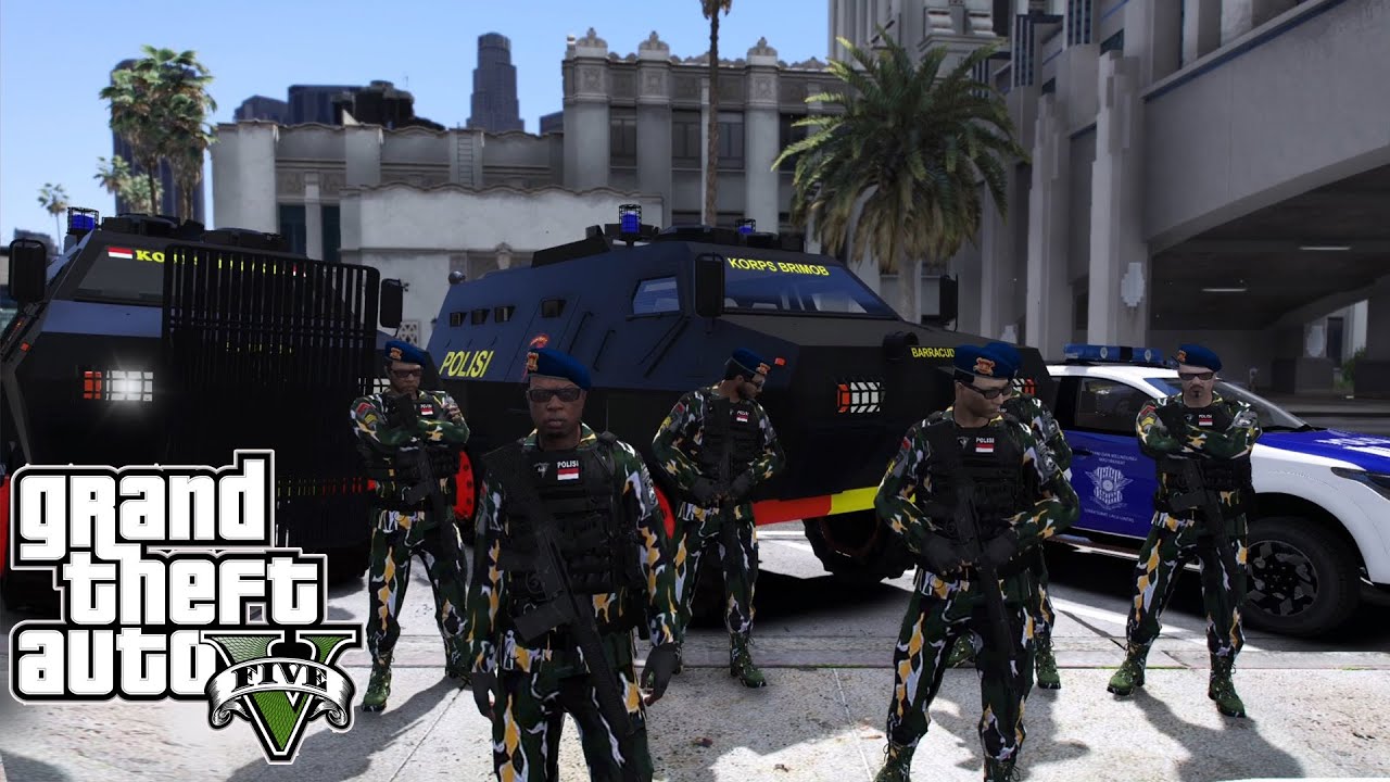 Patroli Brimob Loreng Kejar Maling Dan Begal Motor Bersenjata || GTA 5 Mod Polisi Indonesia