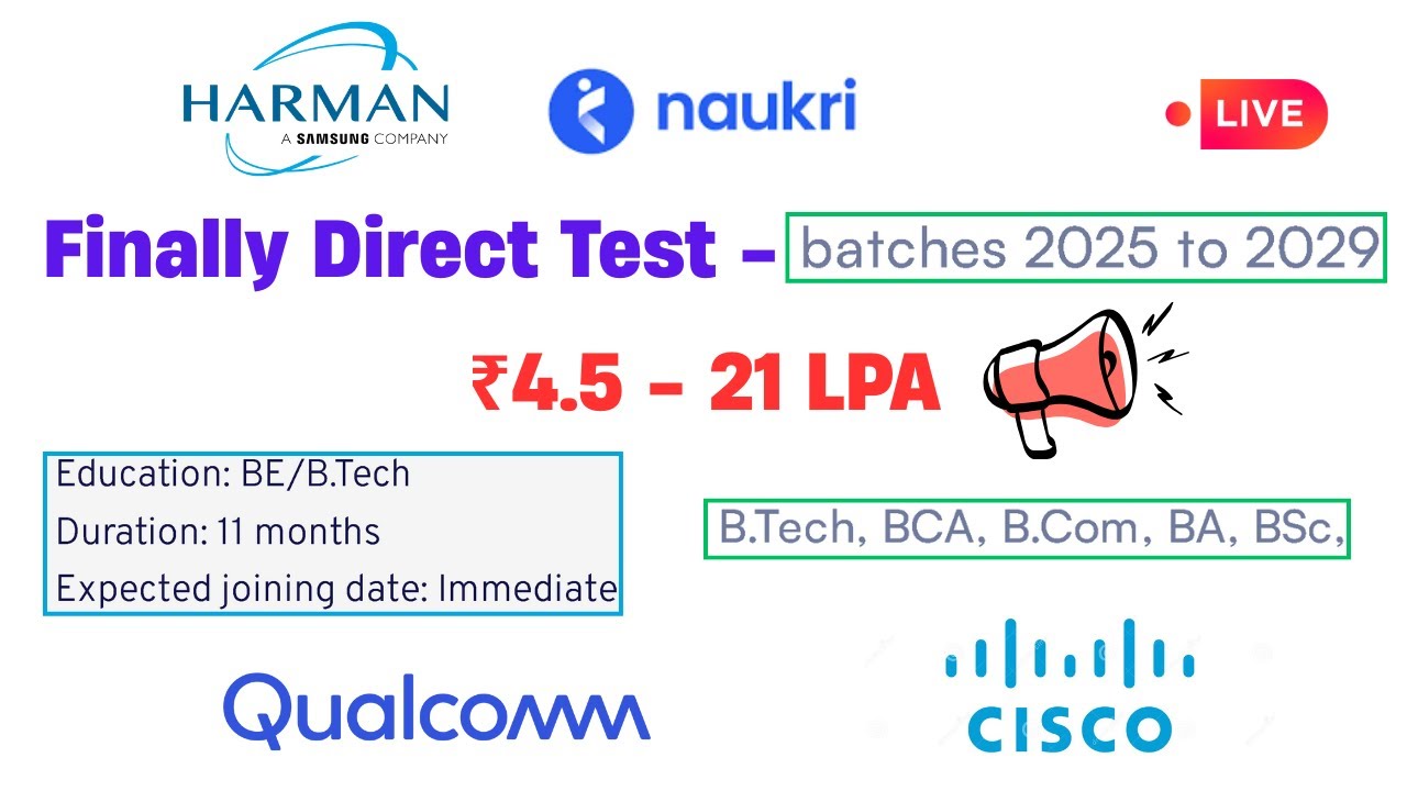 😱Naukri Mega Hiring 2026 | Harman (Internship) Trainee | Direct Test Hiring 2025 | hire me plz