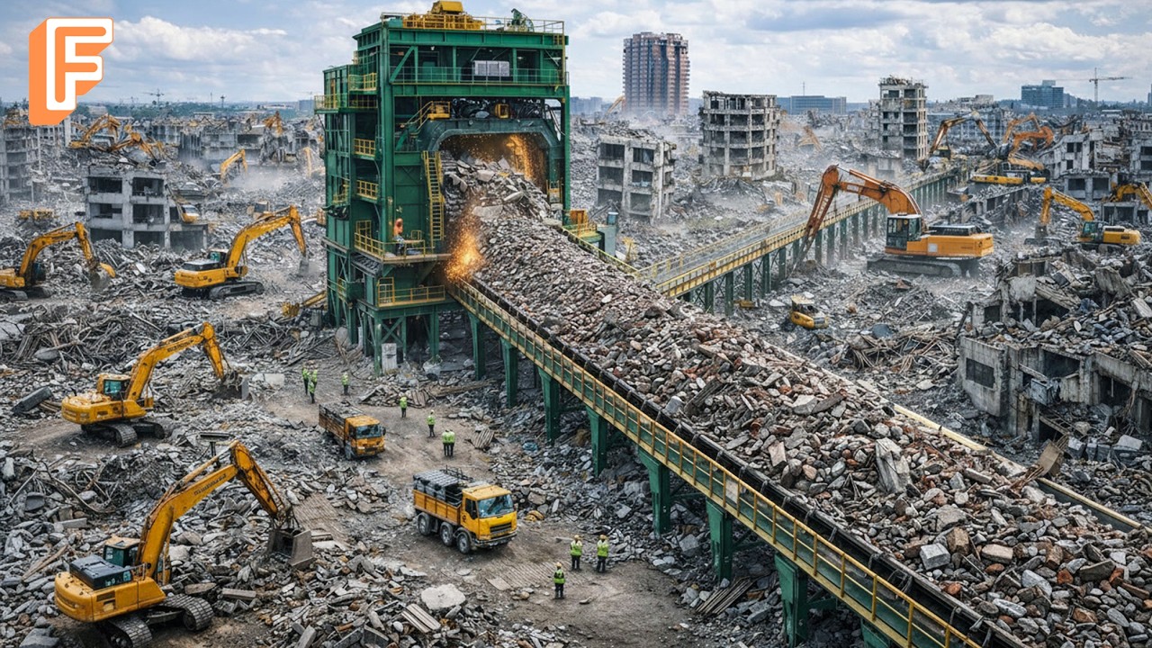 How Demolished Buildings Are Turned Into New Concrete Inside Massive Recycling Process