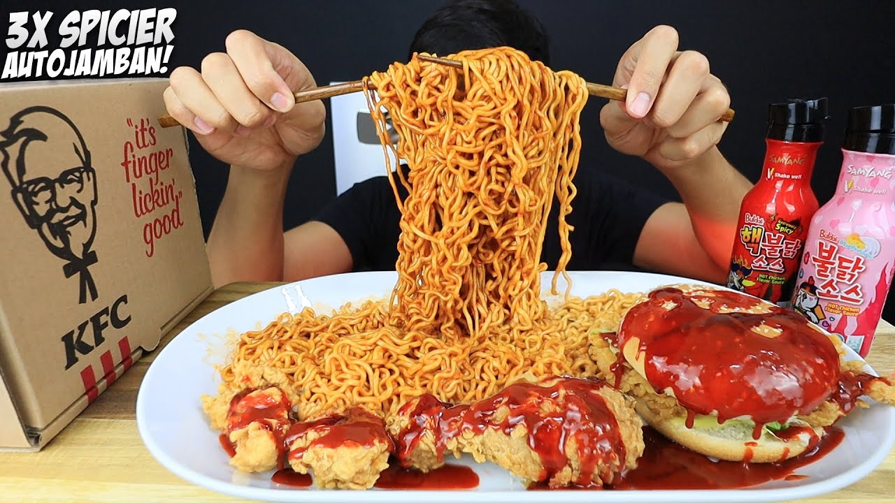 keluar API dari mulutku!!🔥 MUKBANG KFC RAMEN FIRE NOODLE 