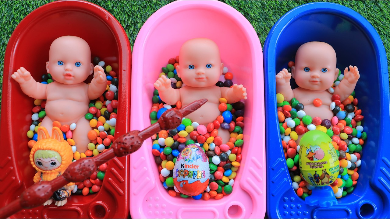 4 Minutes Satisfying Video Mixing Funny Candy ASMR & Make Up in 3 Bathtubs with Magic M&M's Slime
