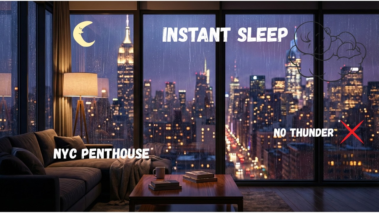 Rain on Window at Night (Luxury NYC Penthouse, NO ADS) – 8 Hours for Sleep & Study (No Thunder )