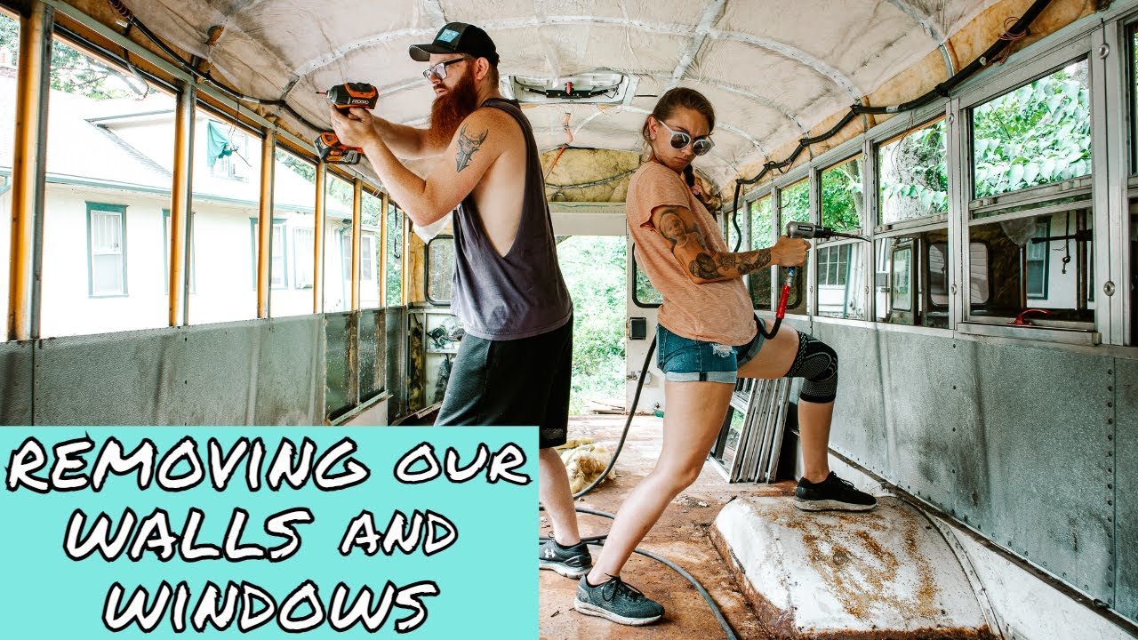 How to remove School Bus Windows and walls| We ran into some problems| Tiny home conversion EP.6