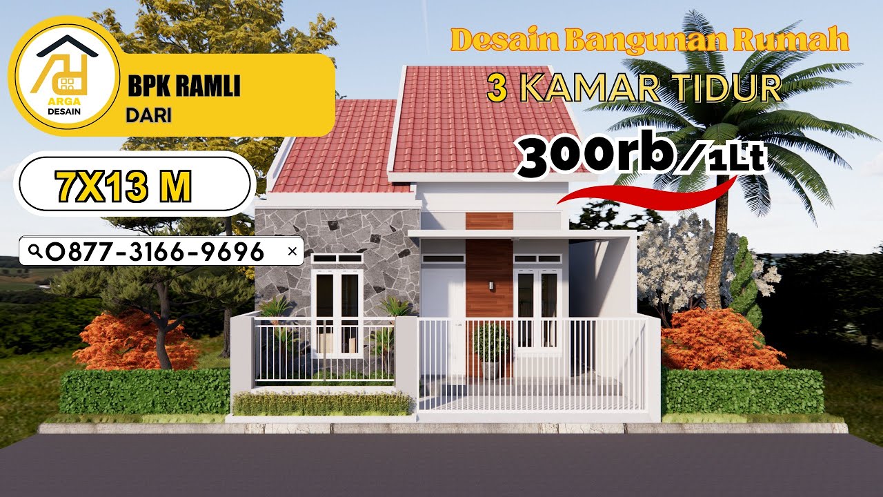 Desain Rumah Ukuran 7X13 M  [1 LANTAI] dari BPK RAMLI, Jasa Desain Rumah