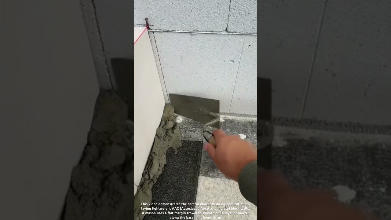 Precision AAC Block Mortar Application: Leveling Wall Base Bed #shorts 🧱🛠️