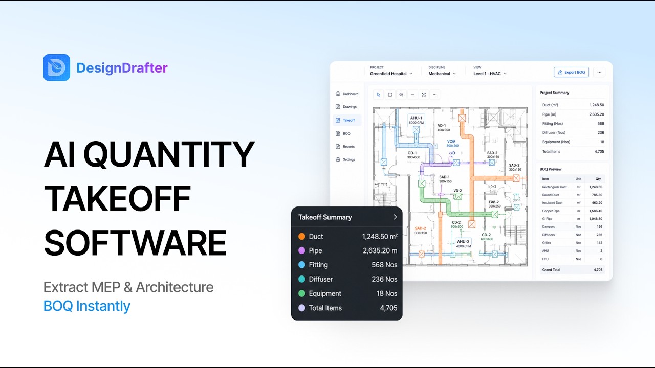 AI Quantity Takeoff Software &ndash; Extract MEP & Architecture BOQ Instantly | DesignDrafter