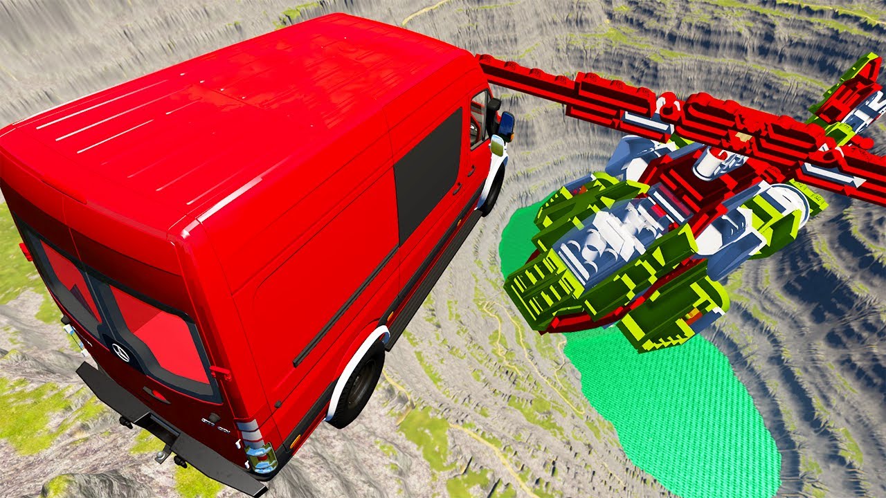 Throwing Cars At Lego Helicopter - BeamNG Drive