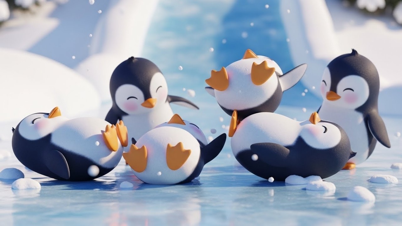 Пять маленьких пингвинов скользят вместе 🐧❄️⛸️ | Мультфильм для детей и весёлые приключения
