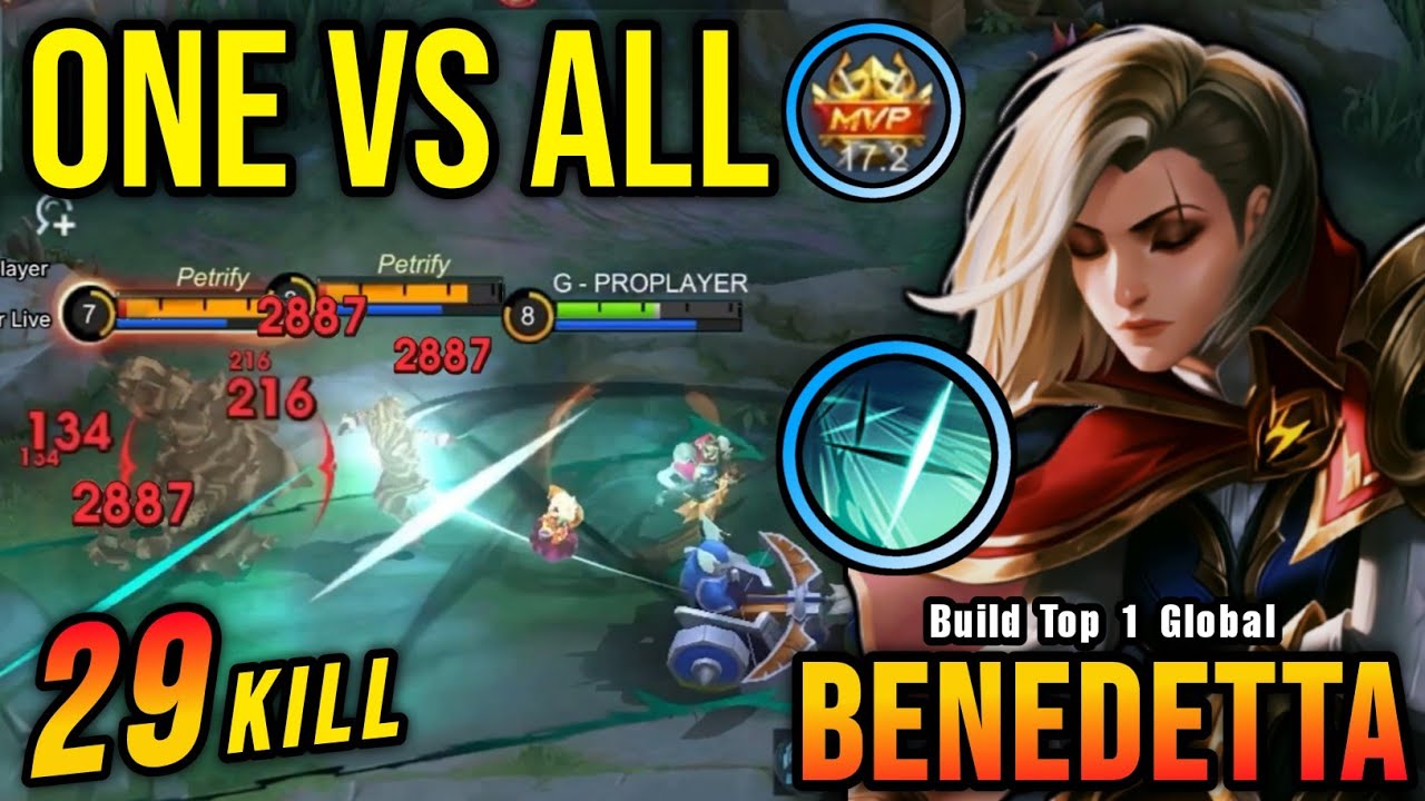 ONE VS ALL!! 29 Kills Benedetta Hard Carry, MVP 17.2 Points!! - Build Top 1 Global Benedetta ~ MLBB