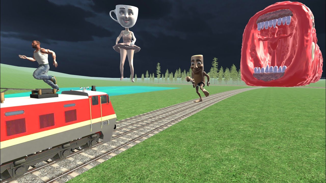 Ballerina Cappuccina vs Tung Tung Sahur & Mega Train Eater In Indian Bike Driving 3d