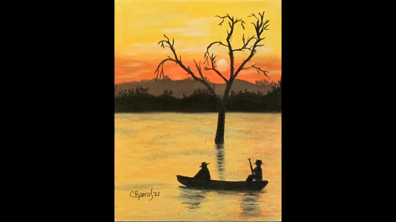 COMO DIBUJAR Y PINTAR HOMBRES   EN BOTE A CONTRALUZ USANDO TIZAS PASTEL
