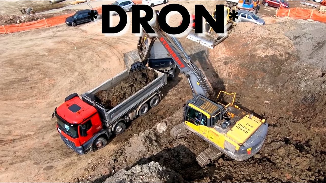 *Holbra DRON* Liebherr 934 and Volvo EC290 load Mercedes Arocs trucks