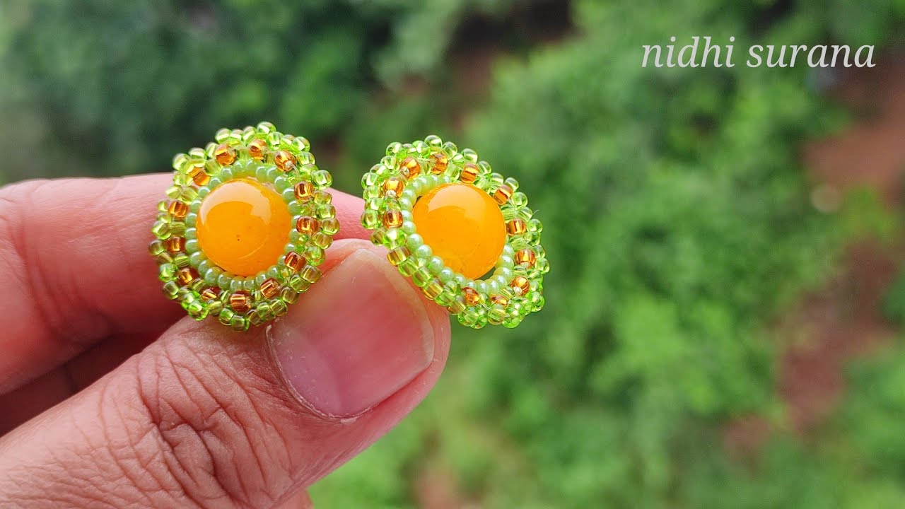 ⚜️ Beautiful Beaded Stud Earrings/Aretes Tutorial diy (0499)