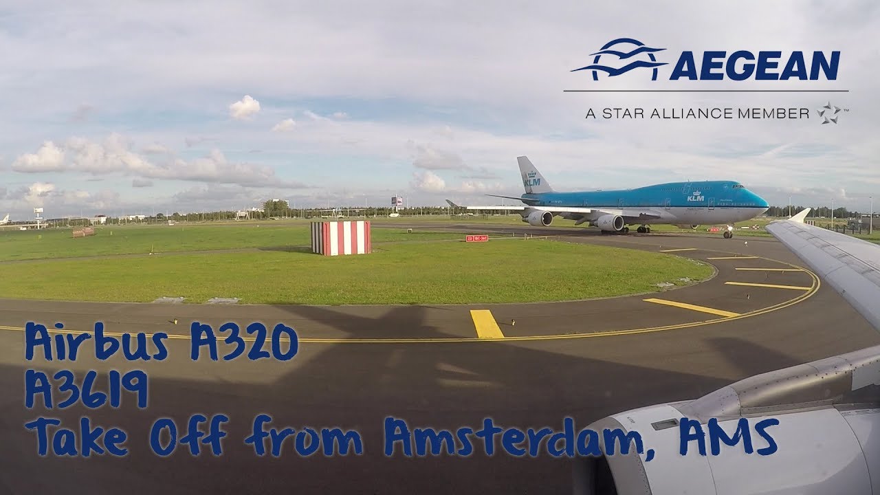 Take Off from Amsterdam, Aegean Airlines flight A3619 to Athens with Airbus A320