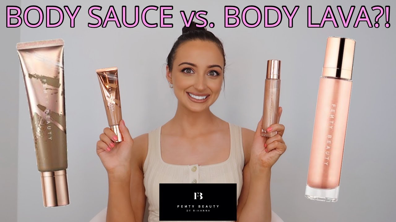 NEW! FENTY BODY SAUCE REVIEW + TRY ON! | FENTY BEAUTY BODY SAUCE vs. BODY LAVA! | WHICH IS BETTER?!